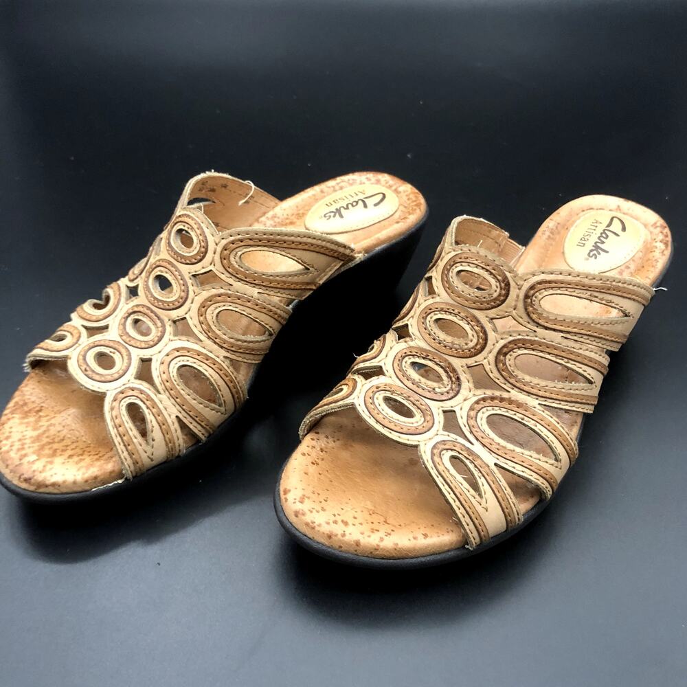 Clarks Artisan Leather Wedge Slip-On Sandals, Women's Size 5.5M/EUR 36
